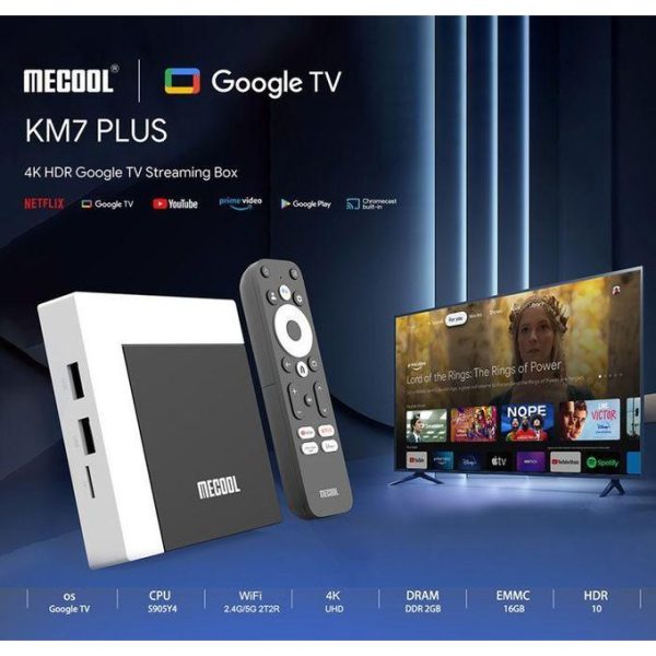 Mecool KM7 PLUS TV Box S905Y4 2GB DDR4 +16GB EMMC certifié 4K Google TV Android 11
