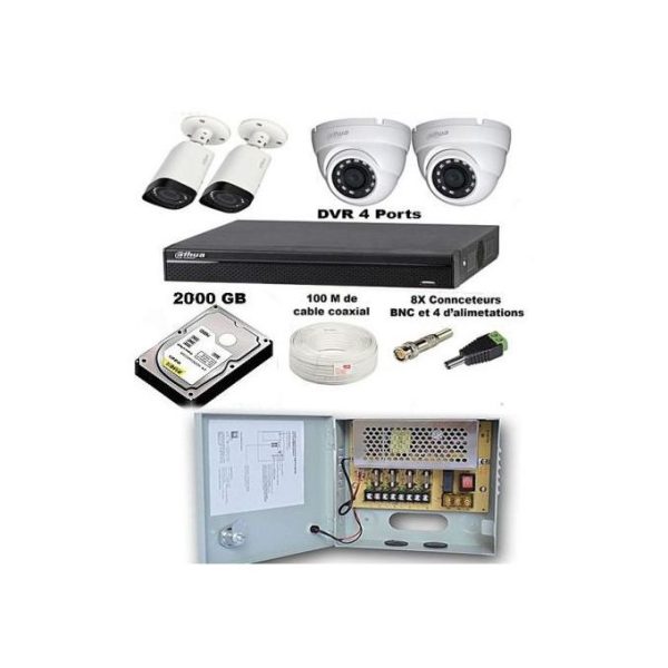 Dahua Pack Complet de 4 Caméras de Surveillance 5MP