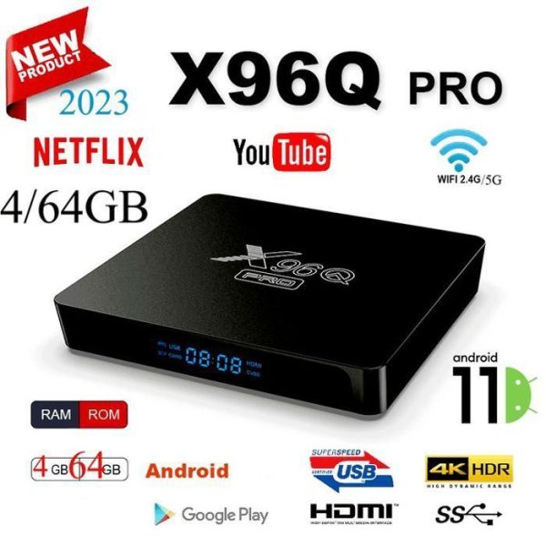 X96 Pro Smart TV BOX Dual Wifi 4Go+64Go Allwinner H616 6K ANDROID 11