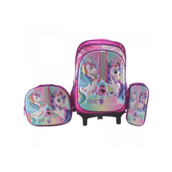 Cartable scolaire à roulette 3 pièces Unicorn